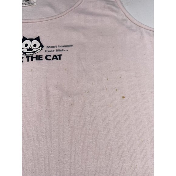 VTG 1988 Womens SMALL Pink Felix the Cat Lovable Guy Cartoon TANK TOP *Stained* - Picture 4 of 11